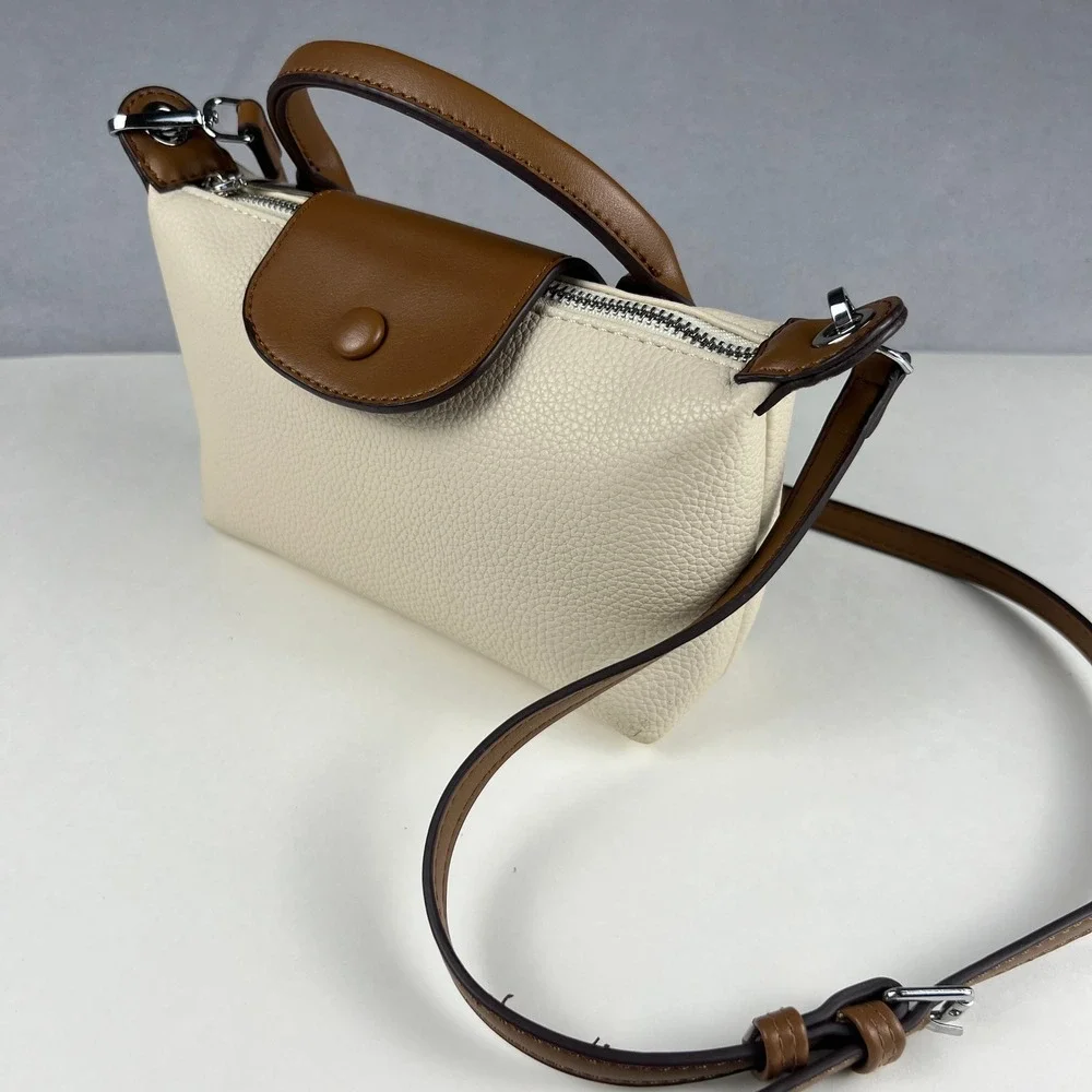 Crossbody Handbag Womens Small Cream Brown Pebbled Faux Leather Satchel VesaNa